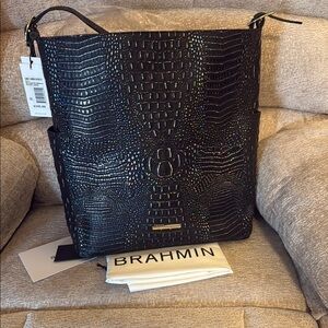 NWT Brahmin Parin Black & Silver Regal Embossed Leather Tote Bag